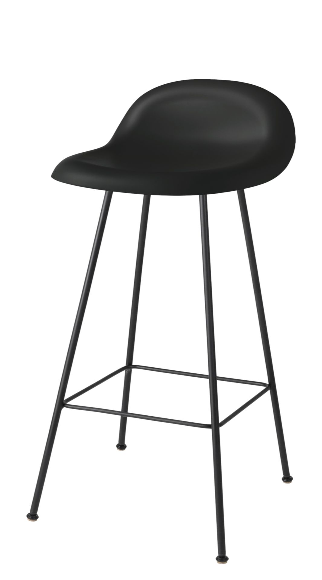 Schwarzer 3D Barhocker 65 von Gubi aus Kunststoff mit schlanken, schwarzen Metallbeinen für moderne Küchen und Bars.