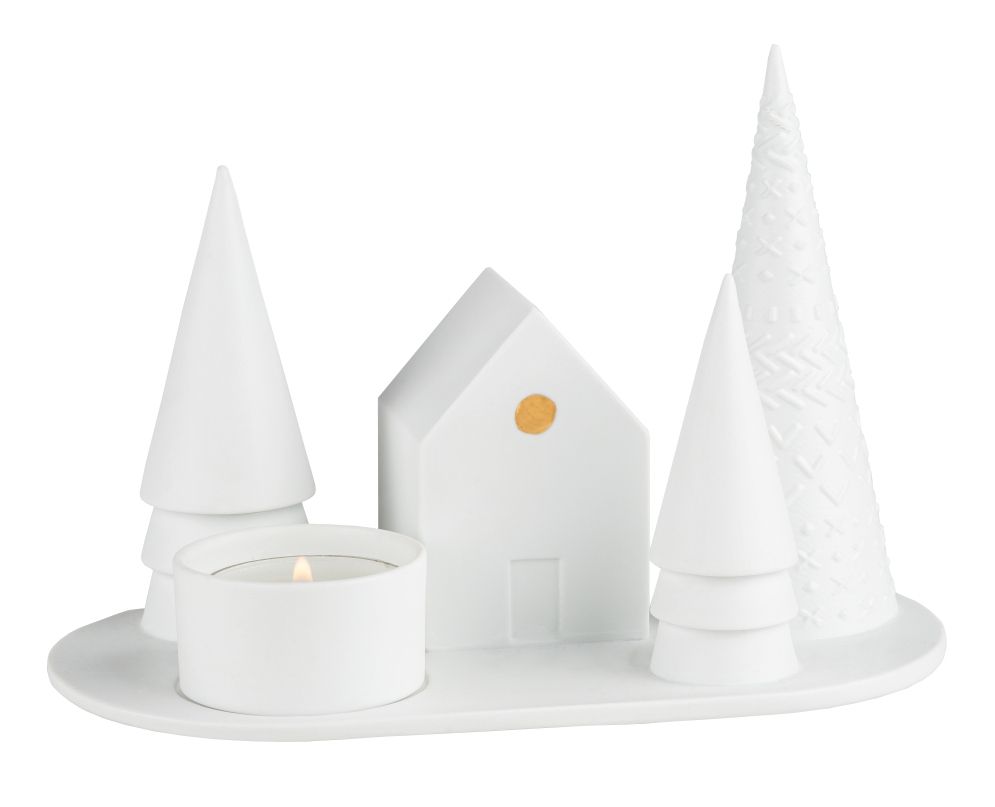 Winter fairy tale candle holder forest hut wheels  