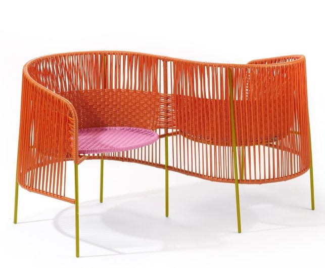 Caribe Vis a Vis Bench Outdoor ames Orange / Bubblegum Pink / Curry Yellow