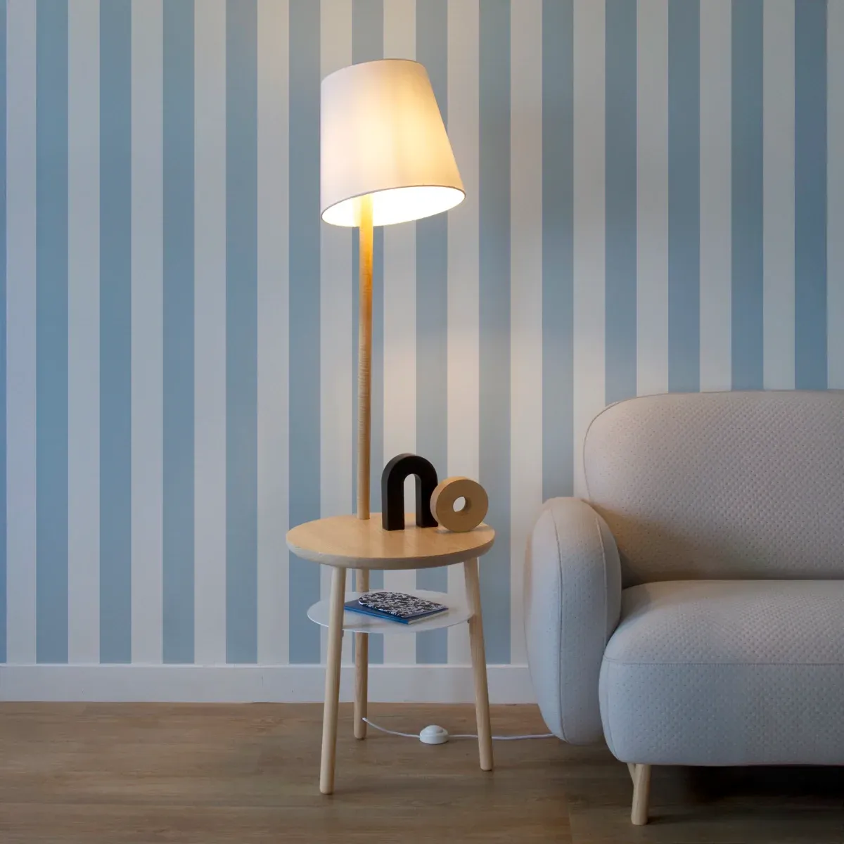 Josette side table / floor lamp Ash matt and white Hartô SINGLE PIECES