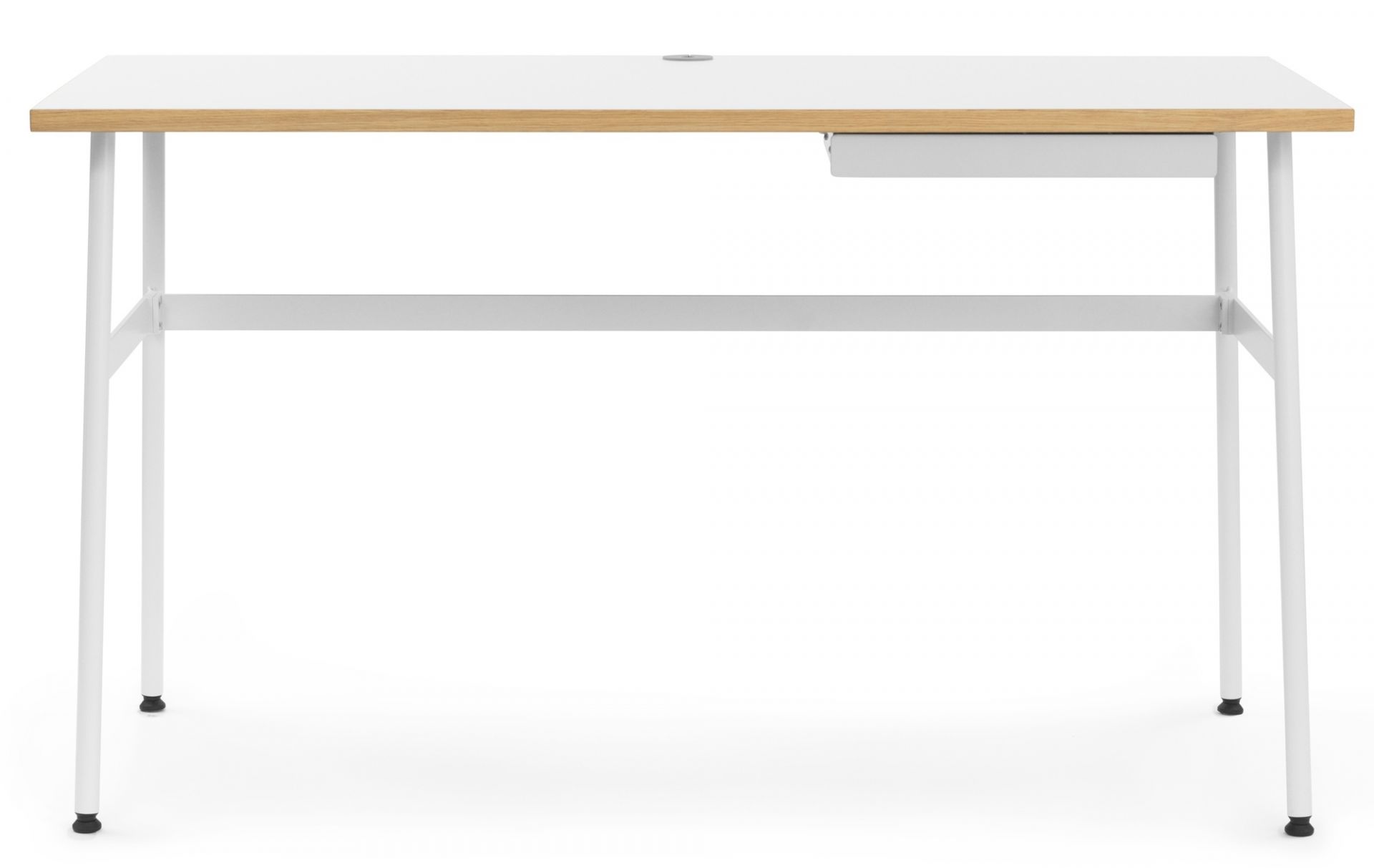 Weißer Journal Schreibtisch von Normann Copenhagen mit Schublade und Kabeldurchlass, minimalistisches Design für Büro und Homeoffice.