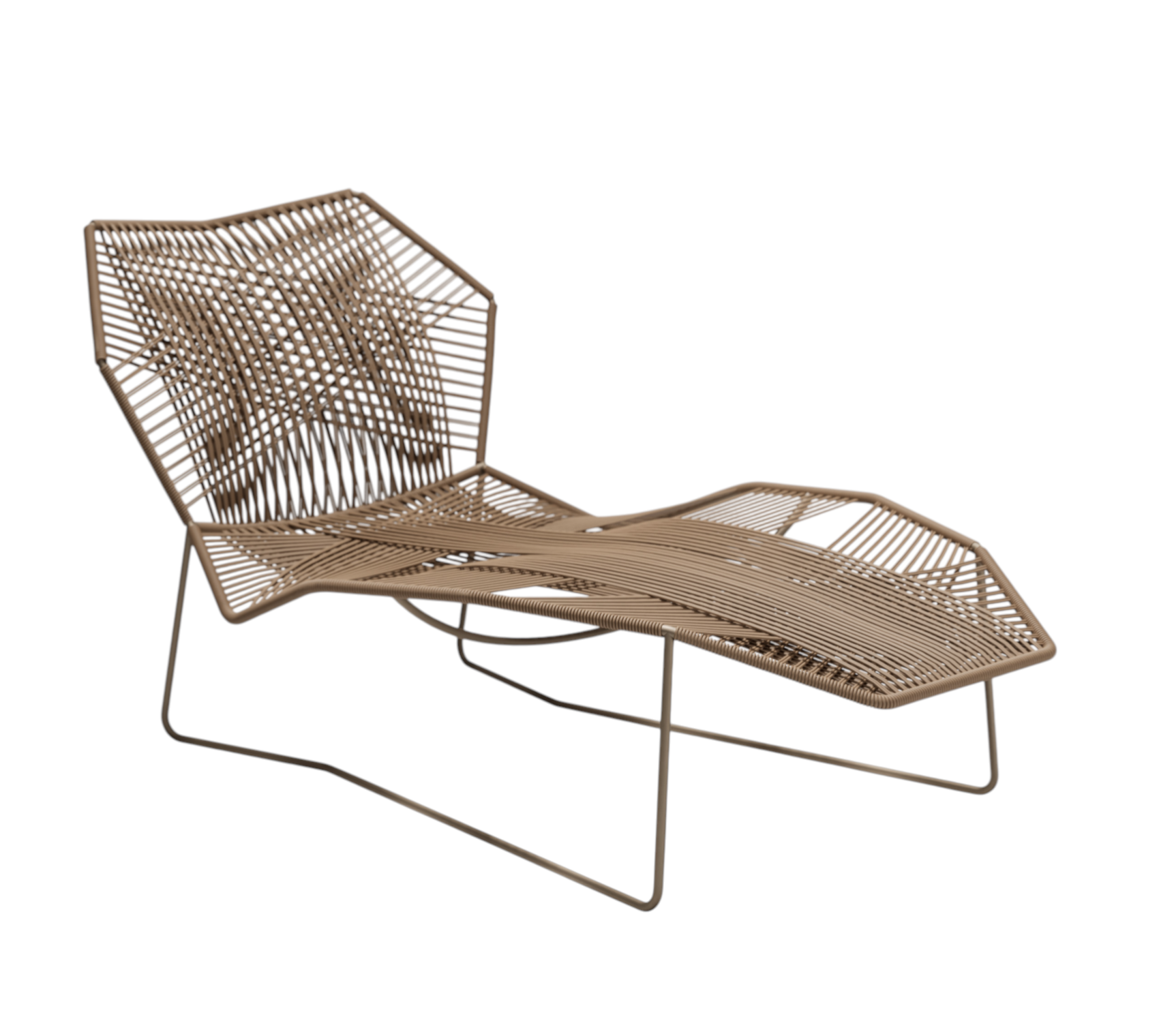 Tropicalia Outdoor Liege von Moroso: Moderne Chaise Longue aus geflochtenem Seil in Beige.