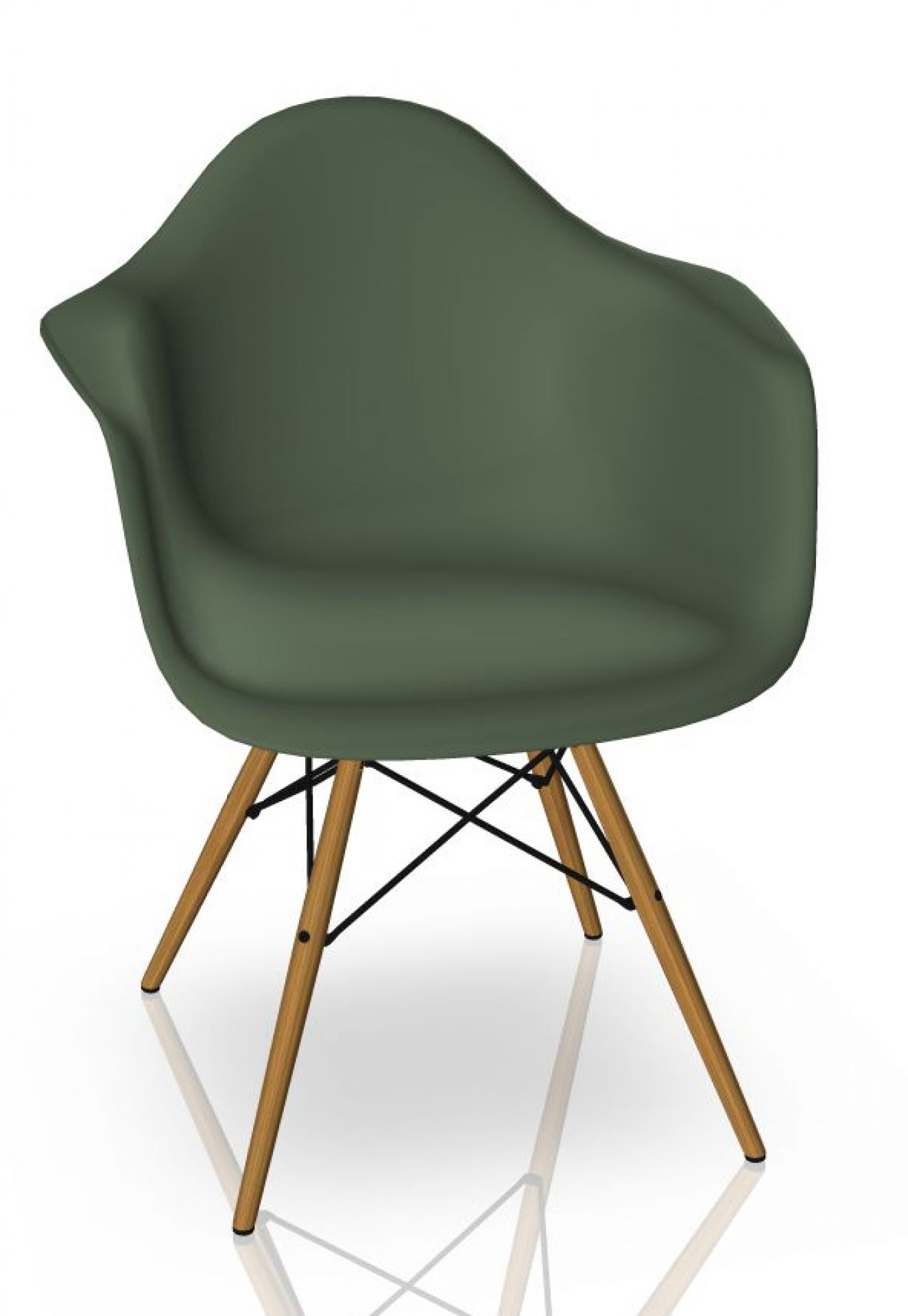Eames Plastic Arm Chair DAW in Forest: Grüner Design Stuhl mit Holzbeinen von Vitra.