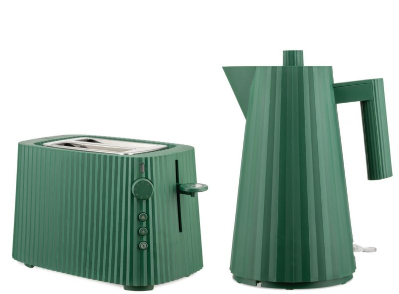 Plissé Bundle MDL06 Kettle 1.7l + Plissé MDL08 Toaster Set Alessi Green
