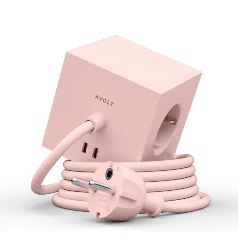 Avolt Socket Cube with USB C dfp Design Pink