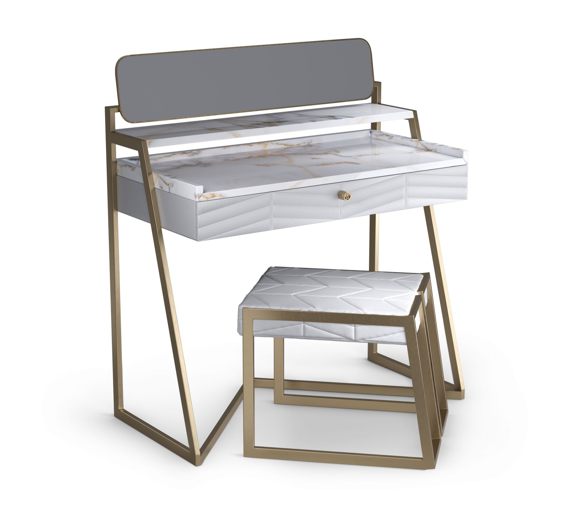 Kiki Dressing Table Arabescatto Marble, White Leather and Matt Gold Mansi London