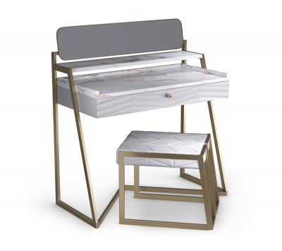 Kiki Dressing Table Arabescatto Marble, White Leather and Matt Gold Mansi London