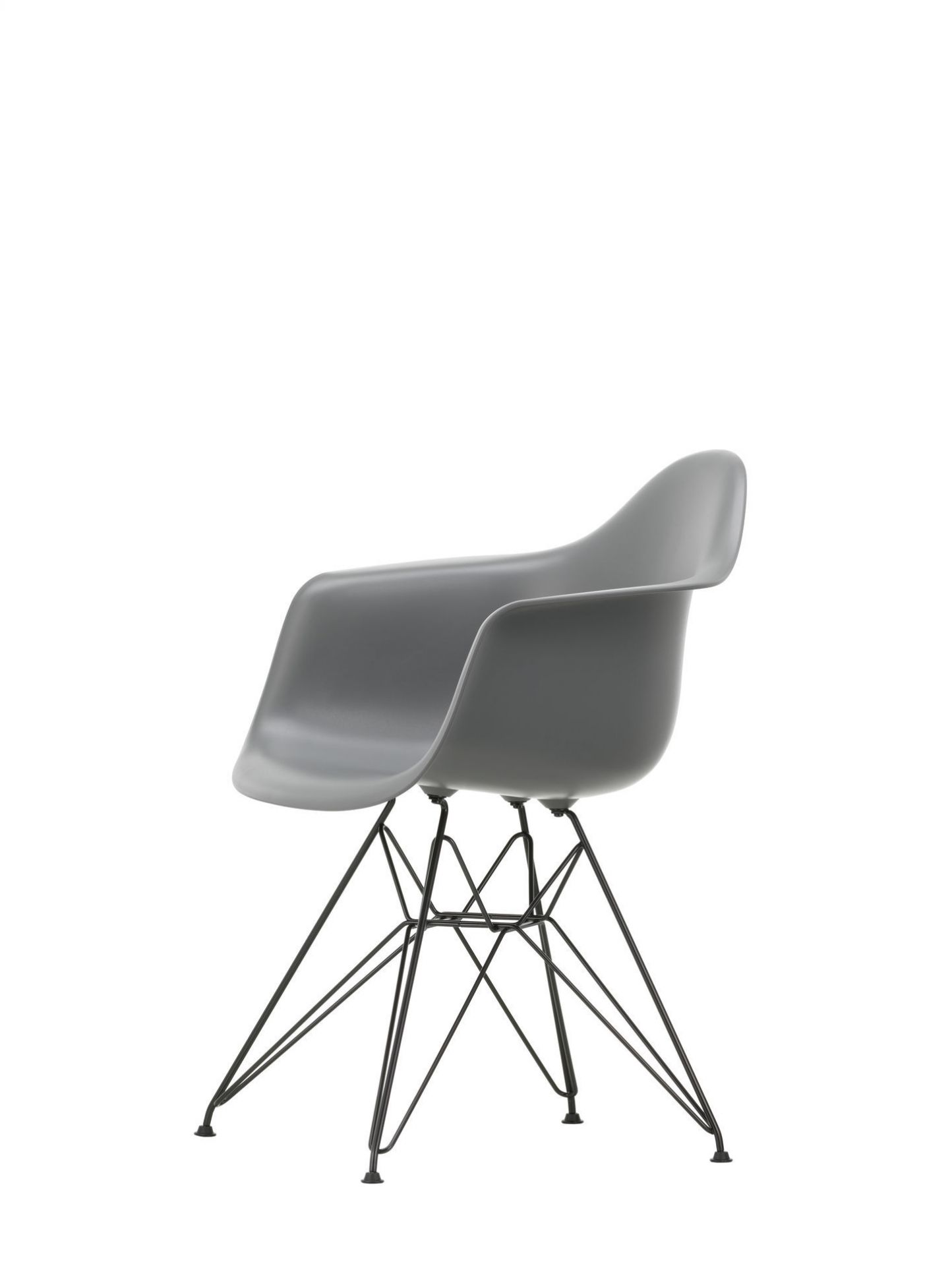 Eames Plastic Arm Chair DAR Stuhl Vitra, Kieselgrau, verchromtes Gestell, moderner Designklassiker.