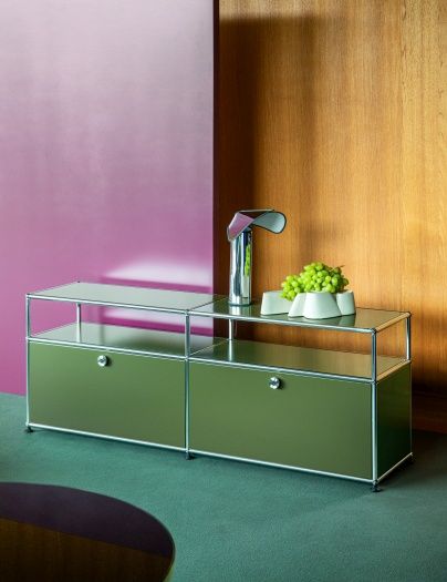 USM Haller lowboard with two hinged doors olive green NEW STANDARD COLOUR