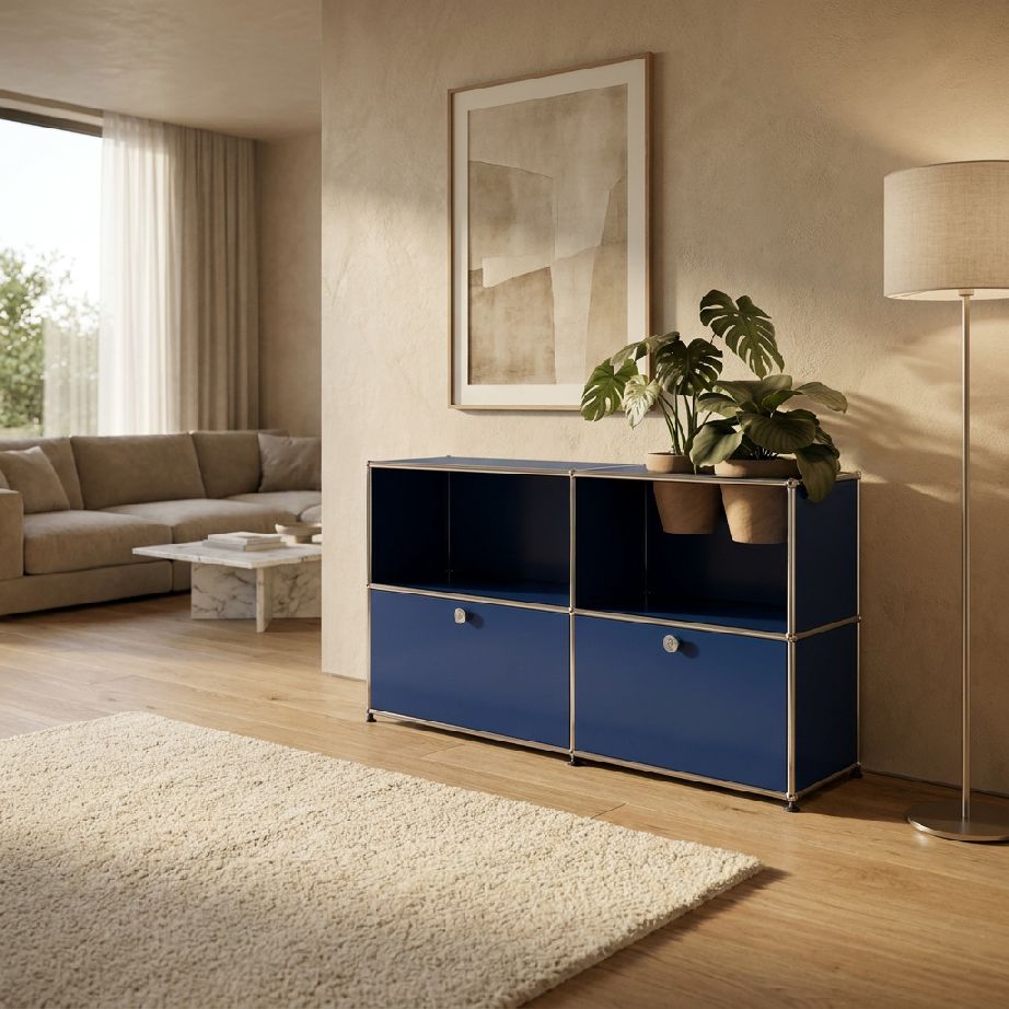 USM Haller Sideboard M57 with hinged doors and plant insert Pure White