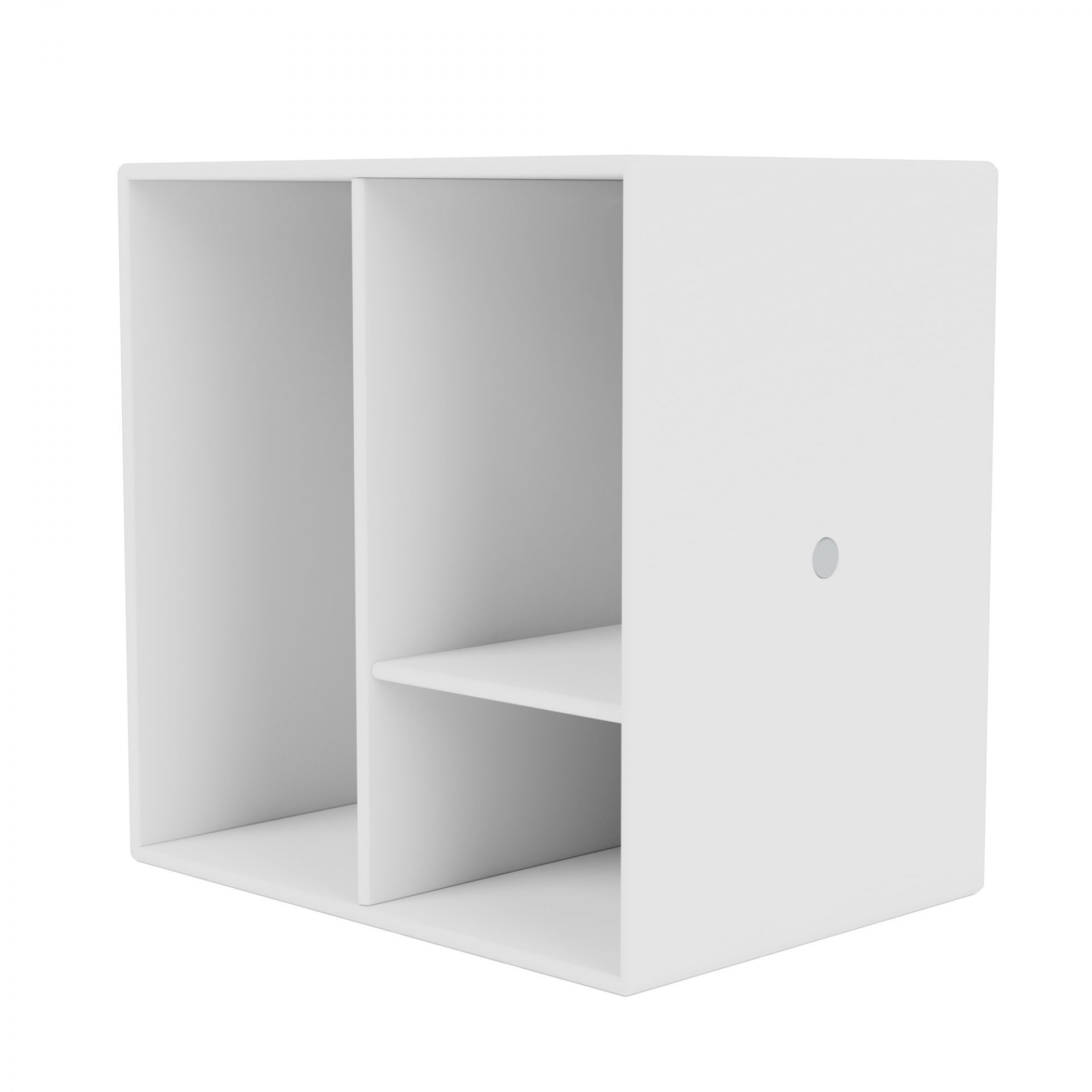 Weißes Montana Mini Modul mit Regalboden, modernes Regalsystem für Wohnzimmer und Büro.