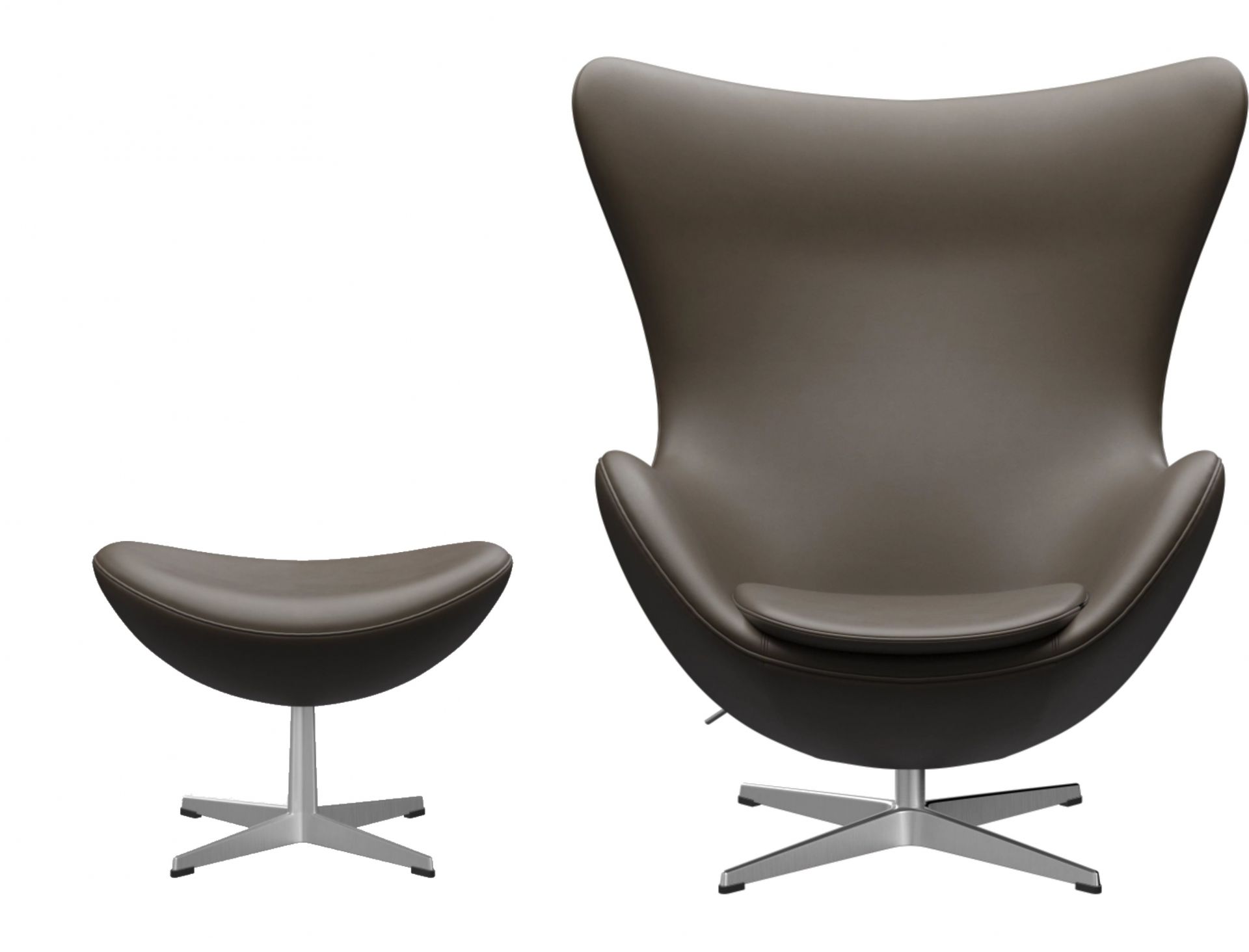 Egg Chair mit Hocker aus Leder in Stein von Fritz Hansen, Aktionsmodell.