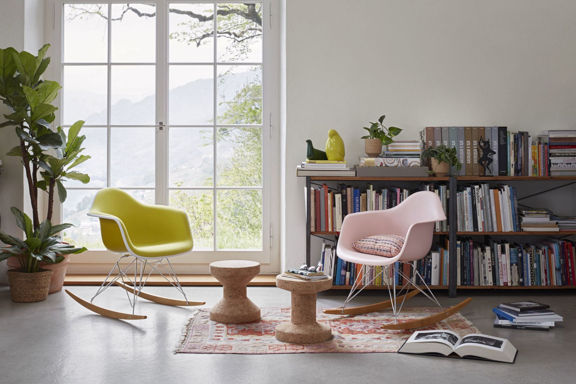 Eames Plastic Arm Chair RAR Rocking Chair Vitra Maple yellowish - Chrom - White