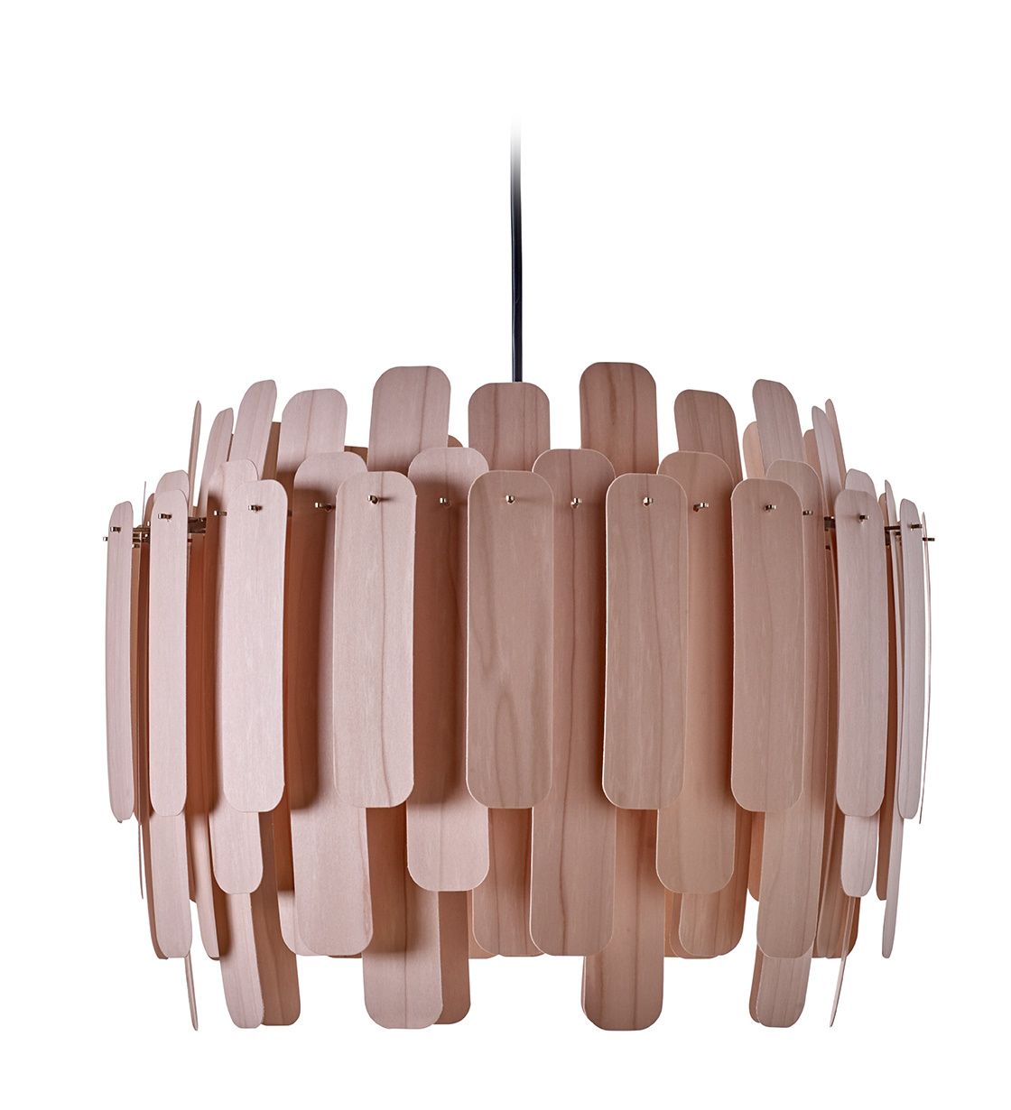Hellrosa Maruja Pendelleuchte von LZF Lamps: Moderne Hängelampe aus Holzfurnier für Wohnzimmer.