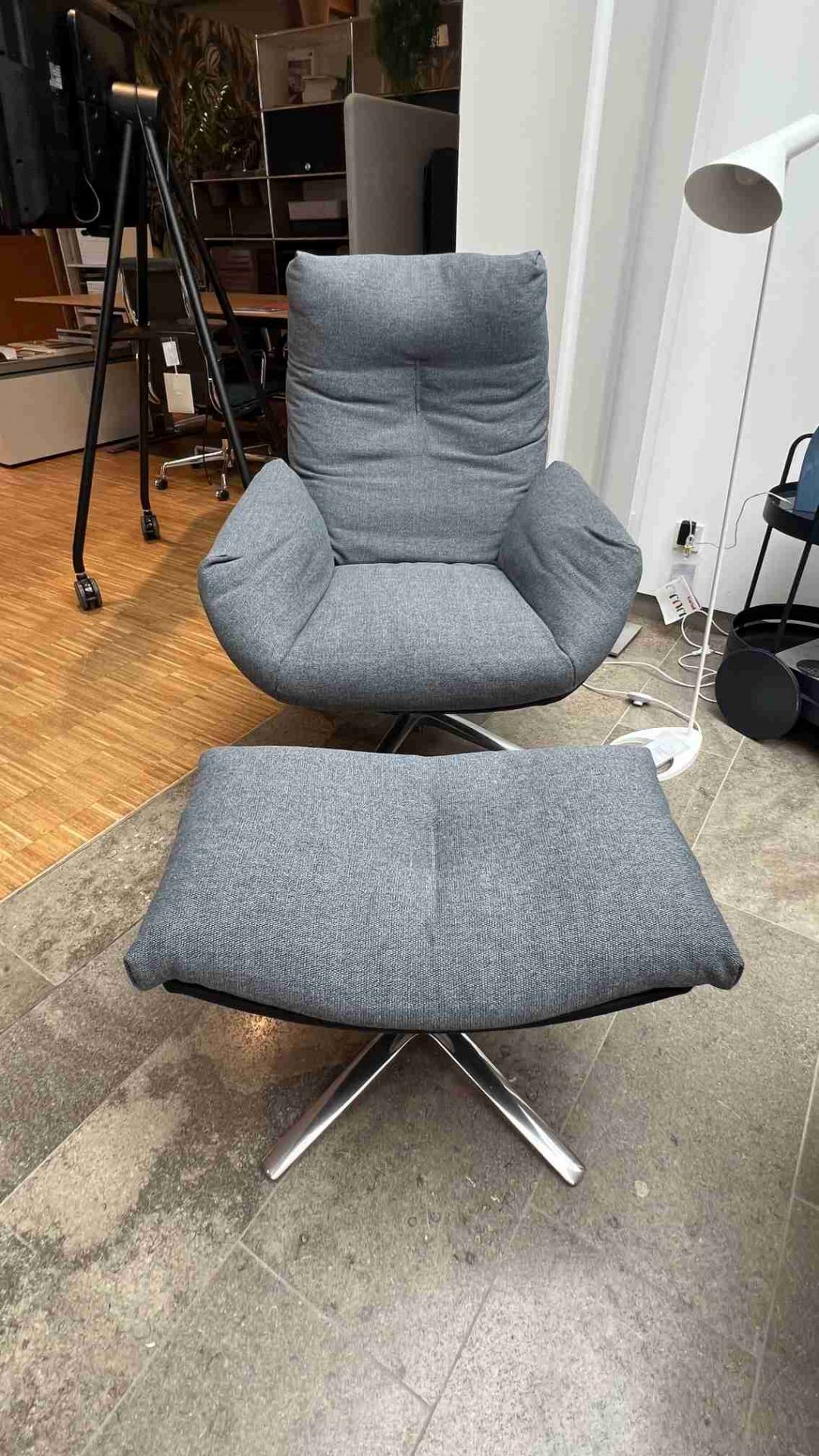 Cordia lounge armchair low with ottoman 285 LEATHER / 9130 FABRIC Cor EXHIBITION PIECE