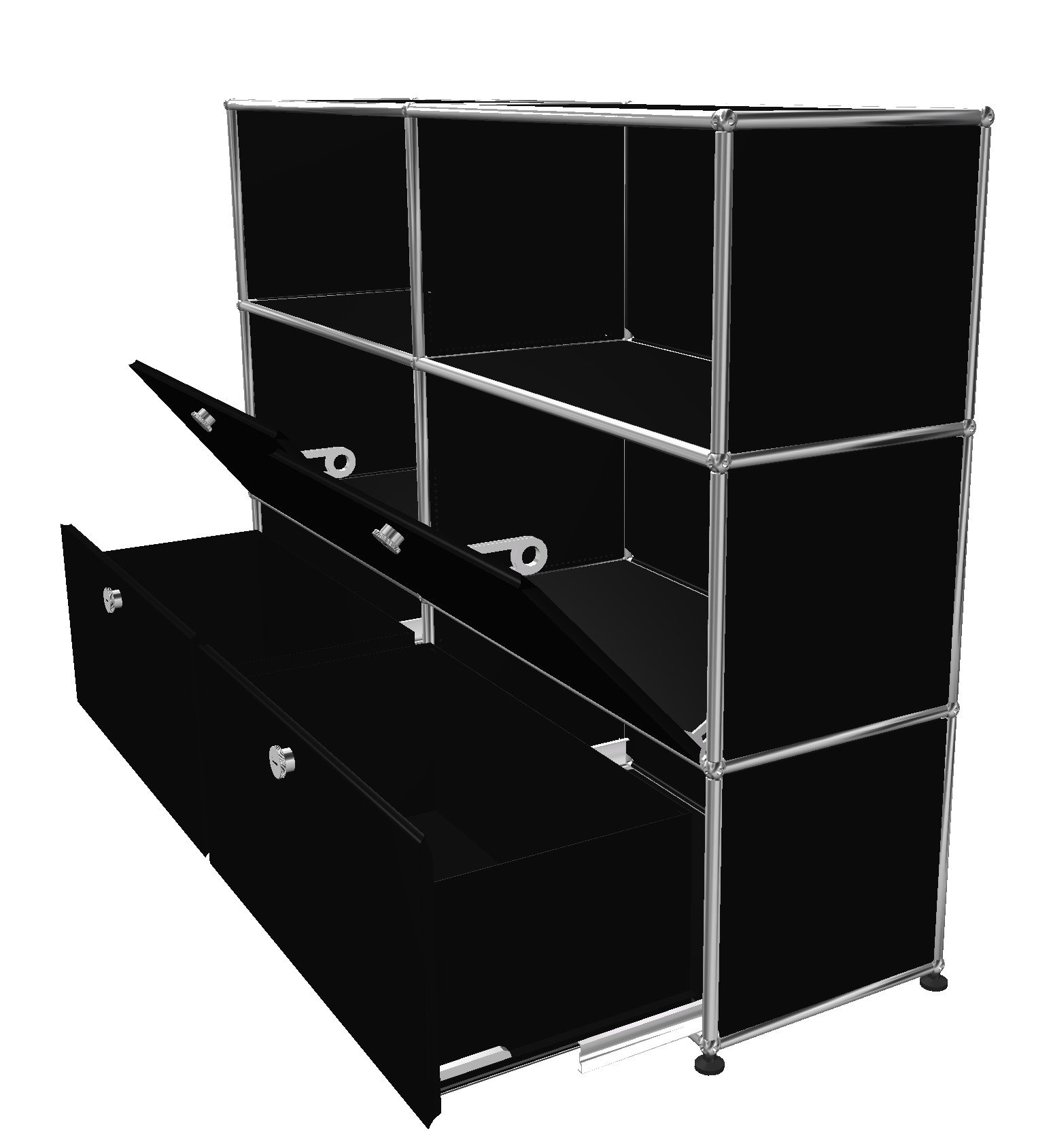 USM Haller Highboard 2 Open / 2 Flaps / 2 Drawers Graphite black - FAST DELIVERY     