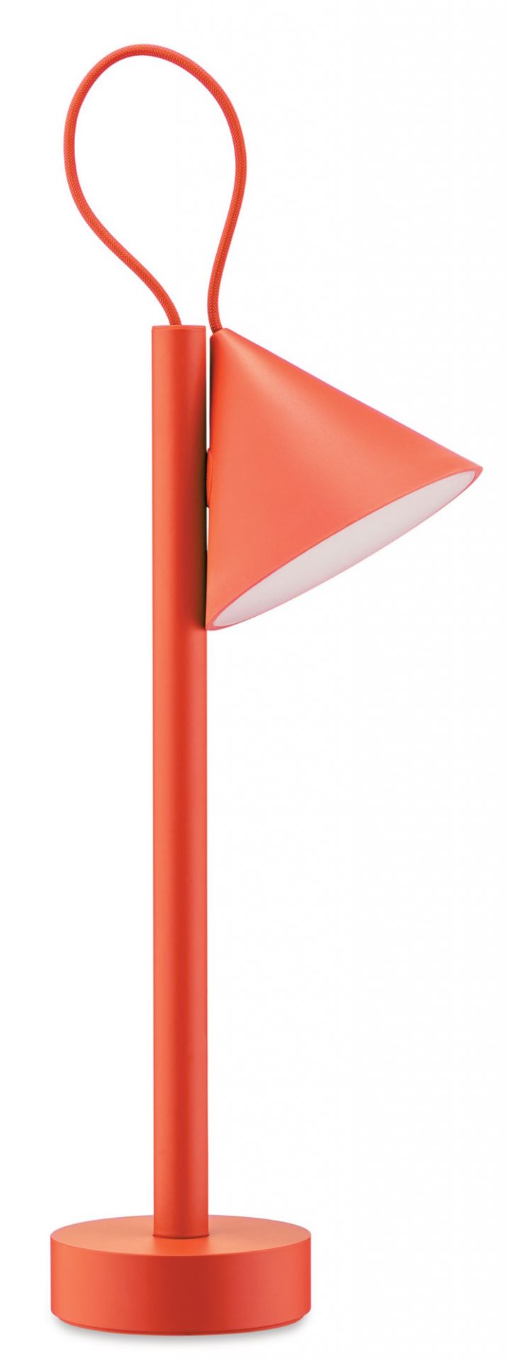 Tsumiki Akku Leuchte von Alessi in Orange, tragbare Tischleuchte mit Griff.