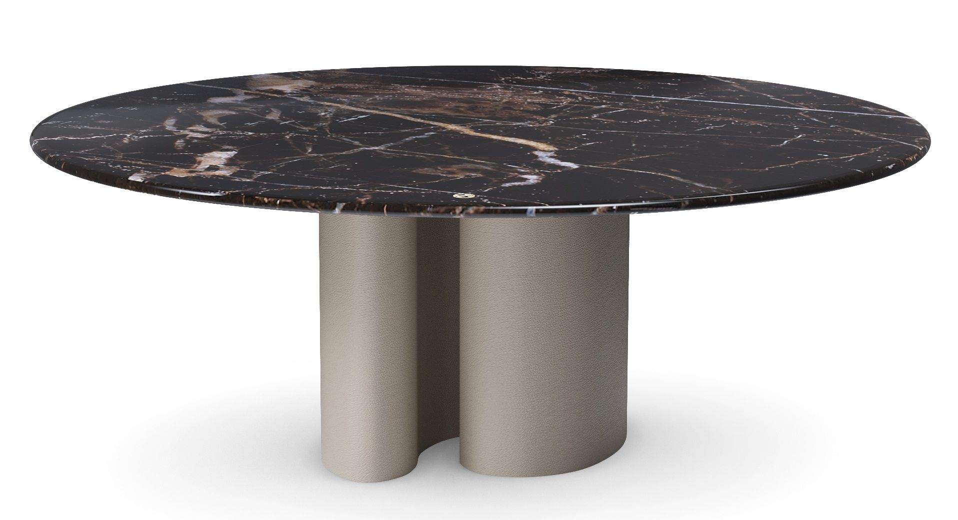 Ombo Dining Table Saint Laurent Marble And Taupe Leather Mansi London