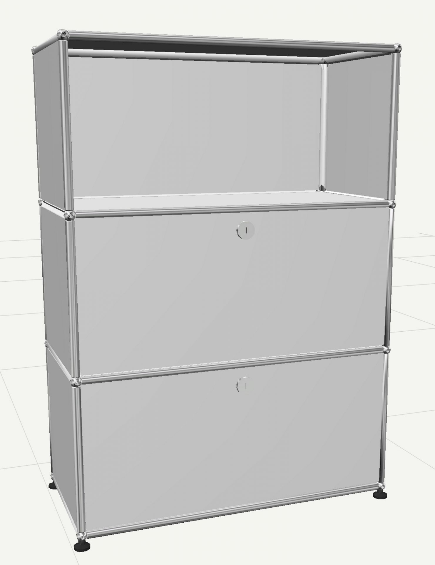 USM Haller Highboard mit 2 Klappen und 1 Fach offen-USM rubinrot