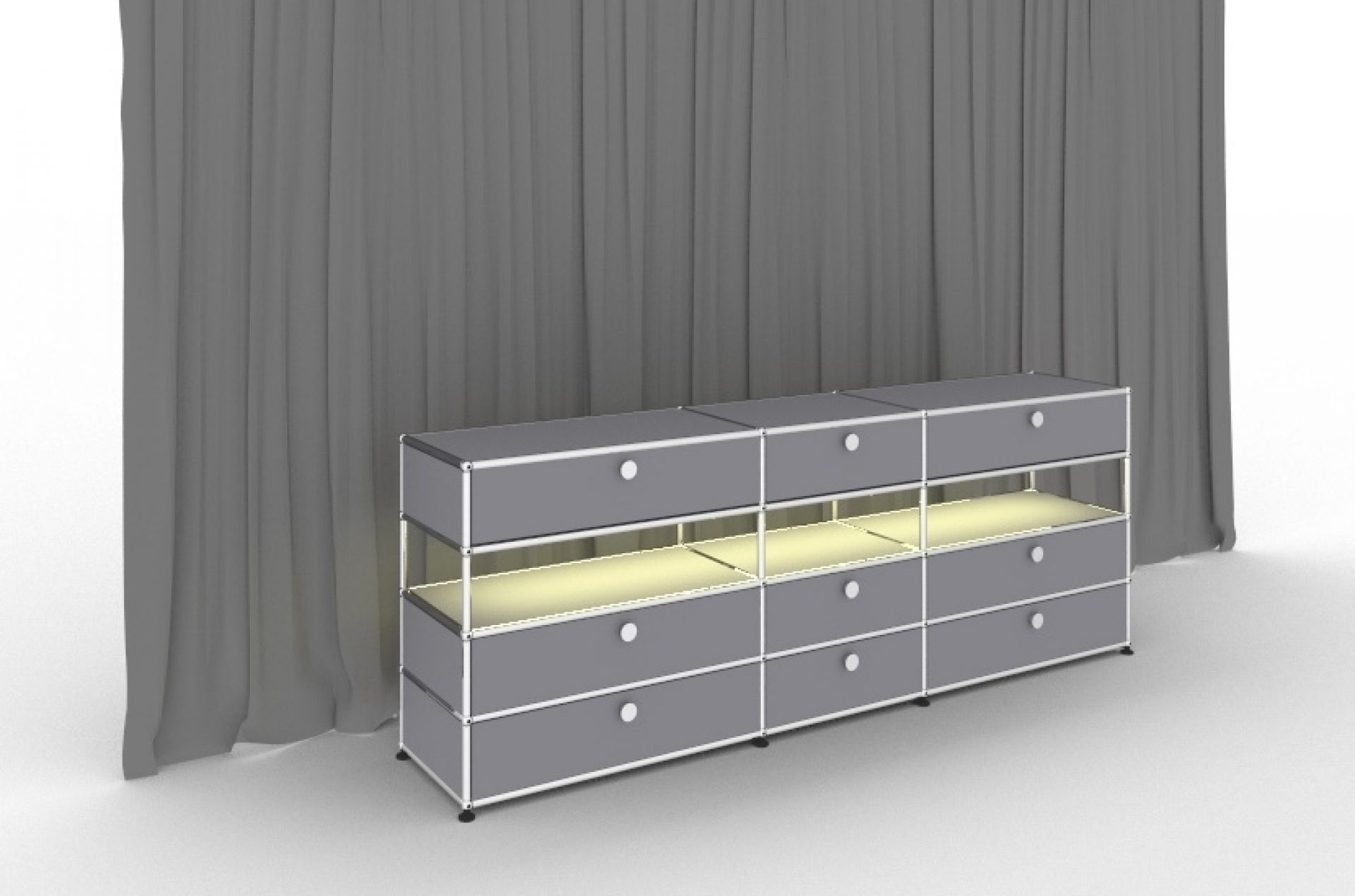 E Sideboard illuminated 9 drawers matt silver USM Haller – QUICK SHIP