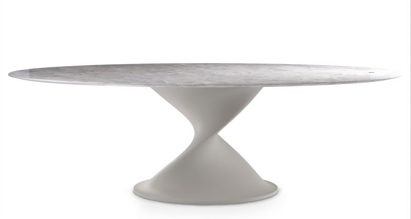 Glissando Dining Table Naica quartzite, Cream Leather Mansi London 