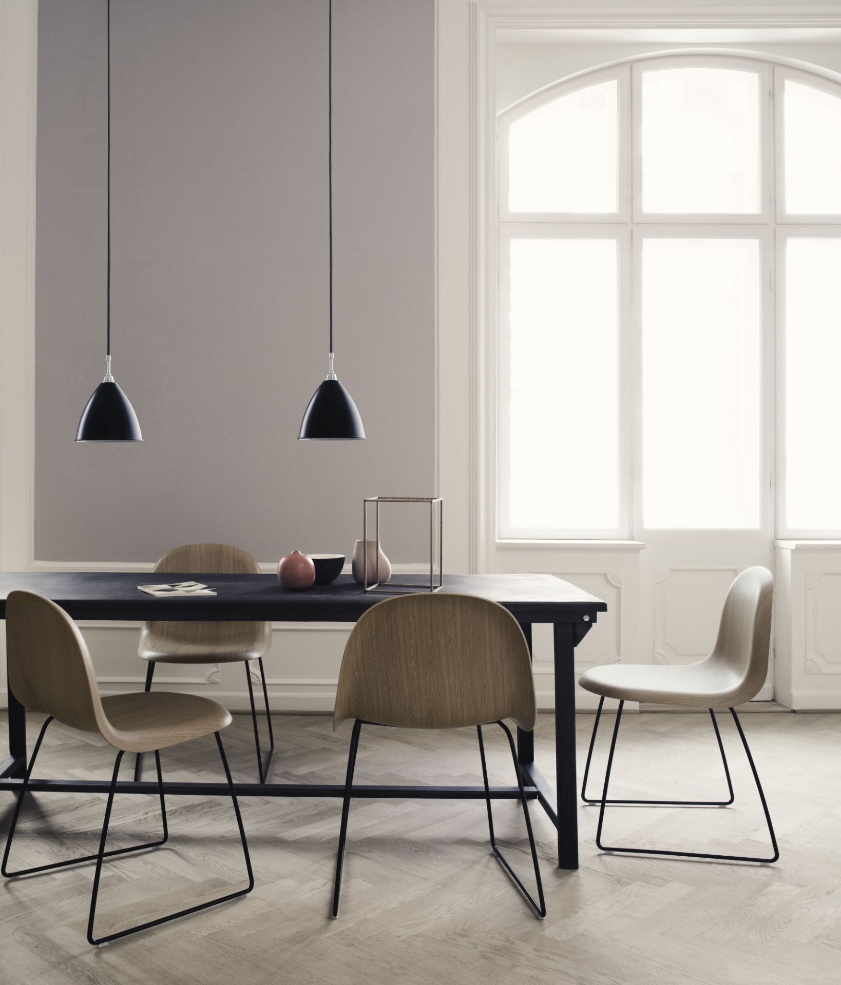 3D Dining Chair Oak - Sledge Base Steel - Plastic Glides Gubi