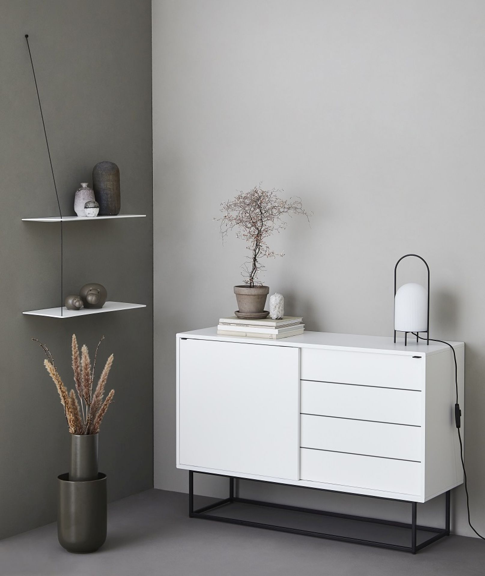 Stedge Wall shelf width 60 cm Woud oak white pigmented