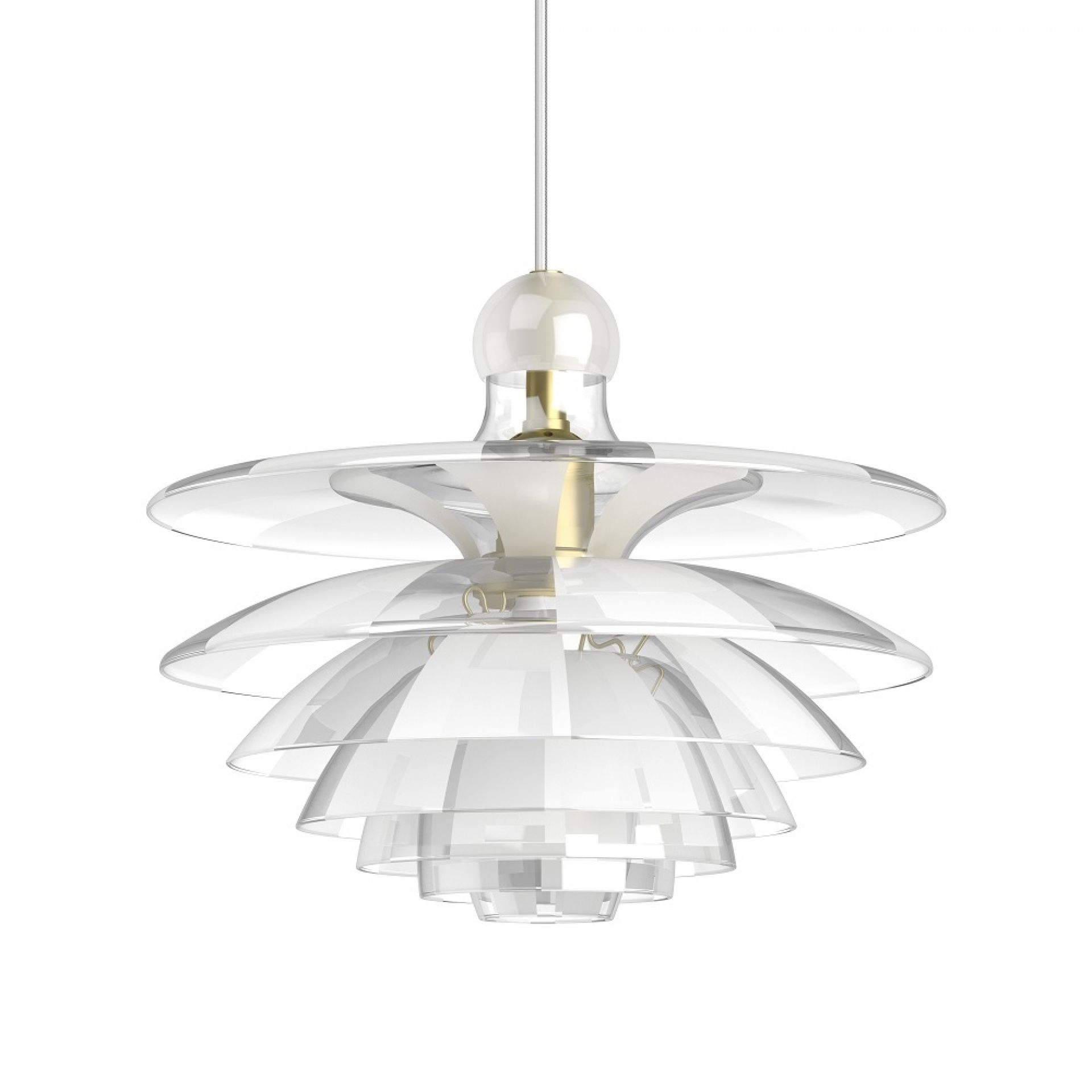 PH Septima Pendelleuchte von Louis Poulsen: Elegante Hängelampe mit transparenten Glasschirmen für stilvolle Beleuchtung.
