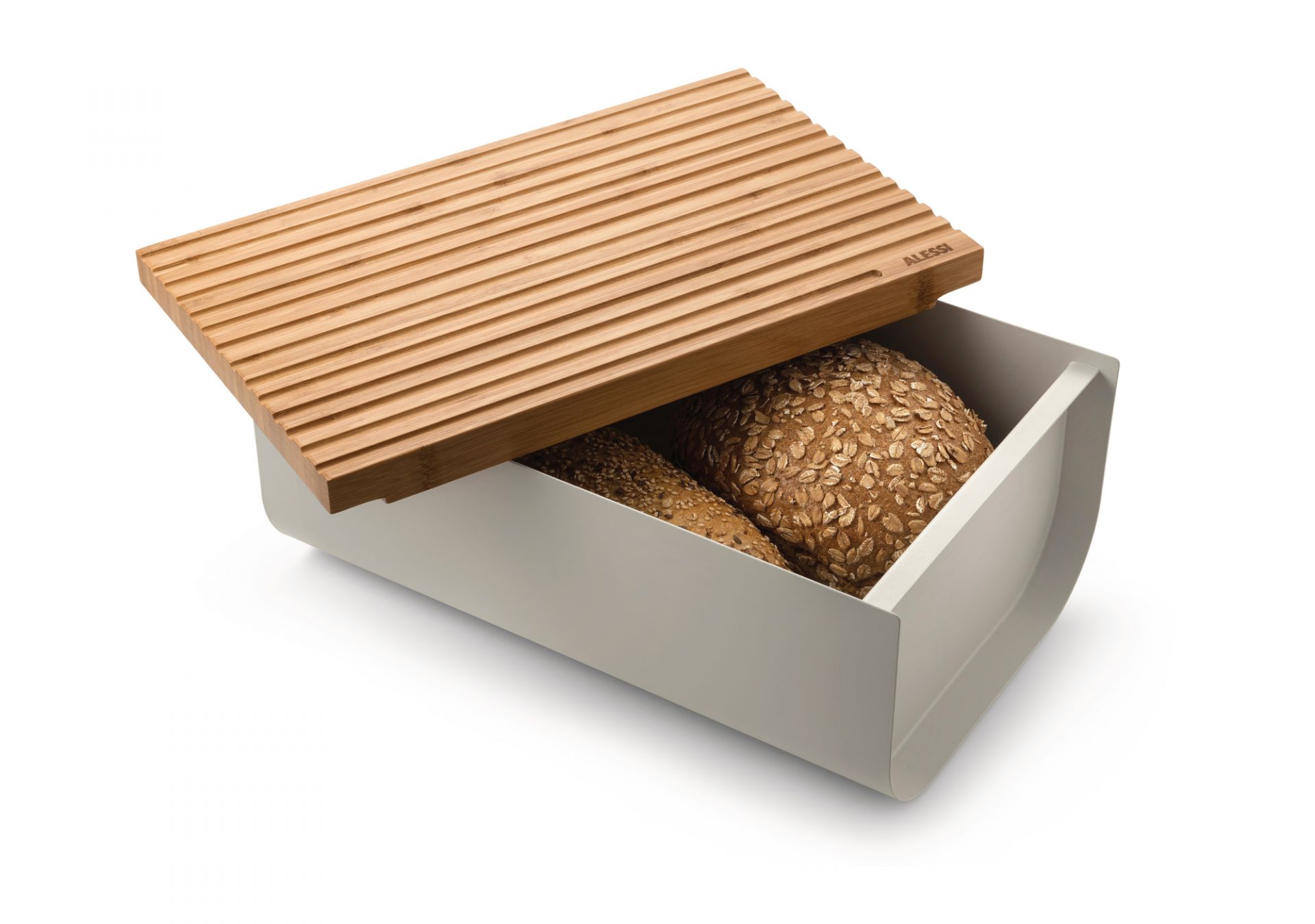 Mattina Bread Box Made of Steel Warm Grey Alessi