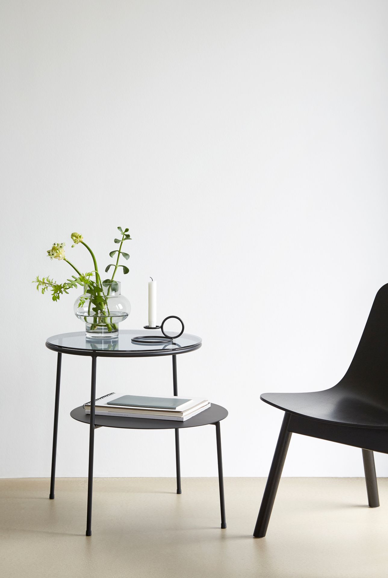 Duo Side Table Black with Dark Smoked Glass Woud