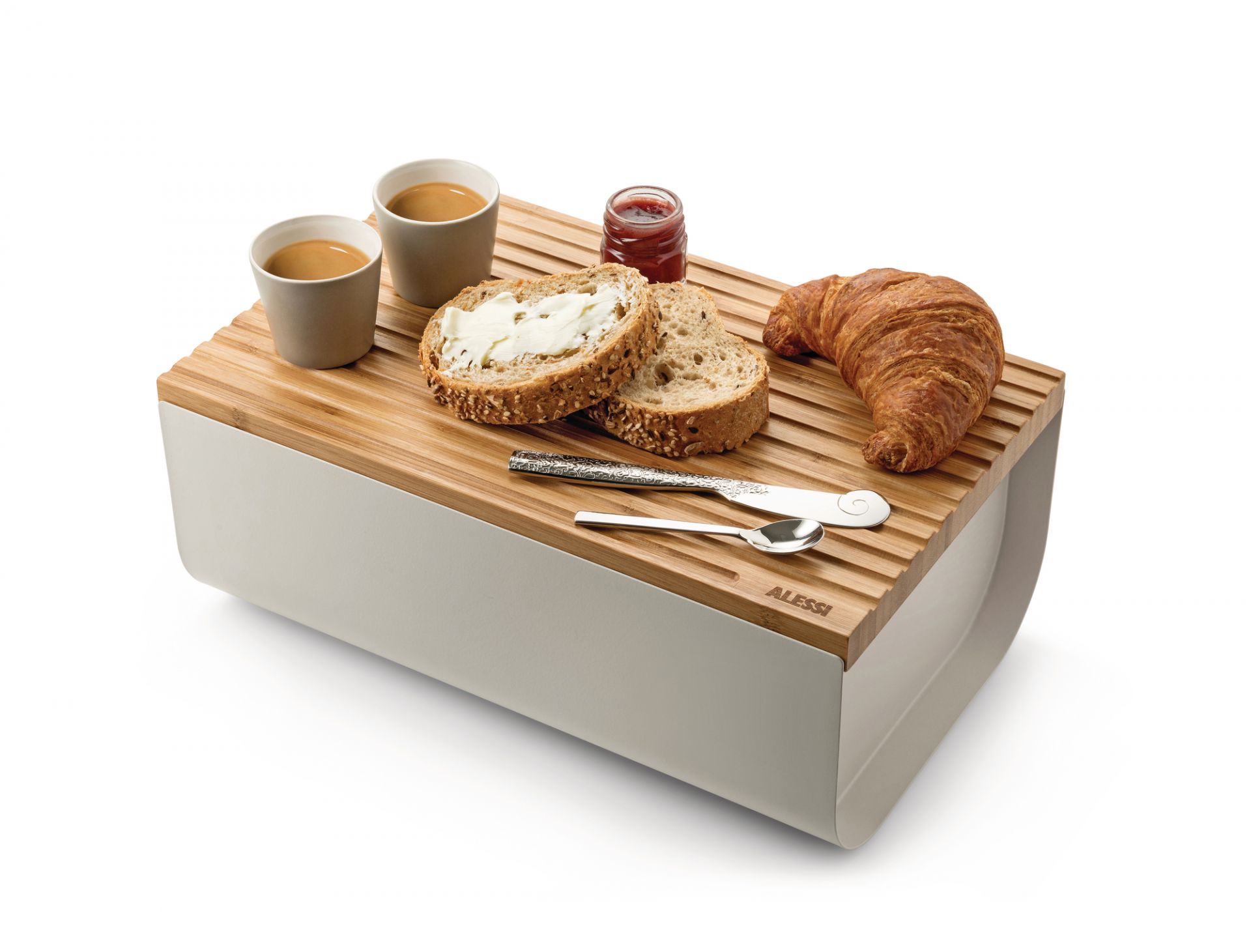 Mattina Bread Box Made of Steel Warm Grey Alessi