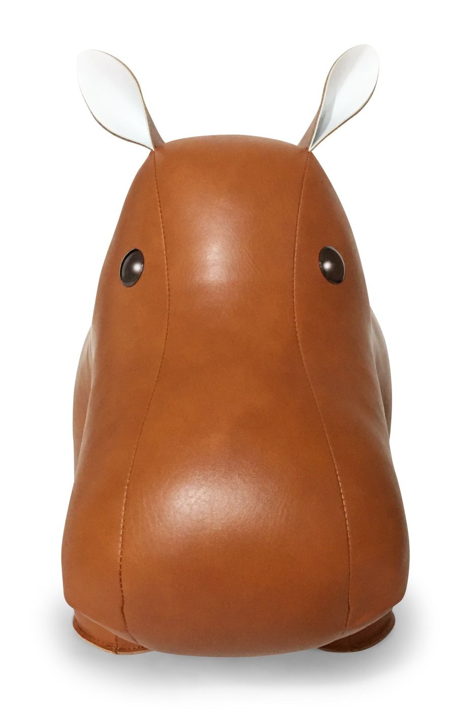 Braunes Ledertier XXL Hippo Zuny, dekoratives Wohnaccessoire in Form eines Nilpferds mit Ohren.