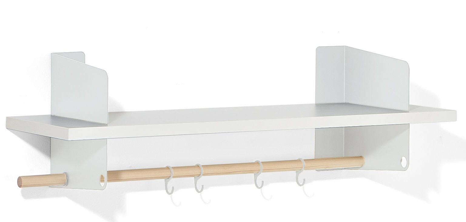 Atelier wall shelf / coat rack with rod and 4 hooks Richard Lampert