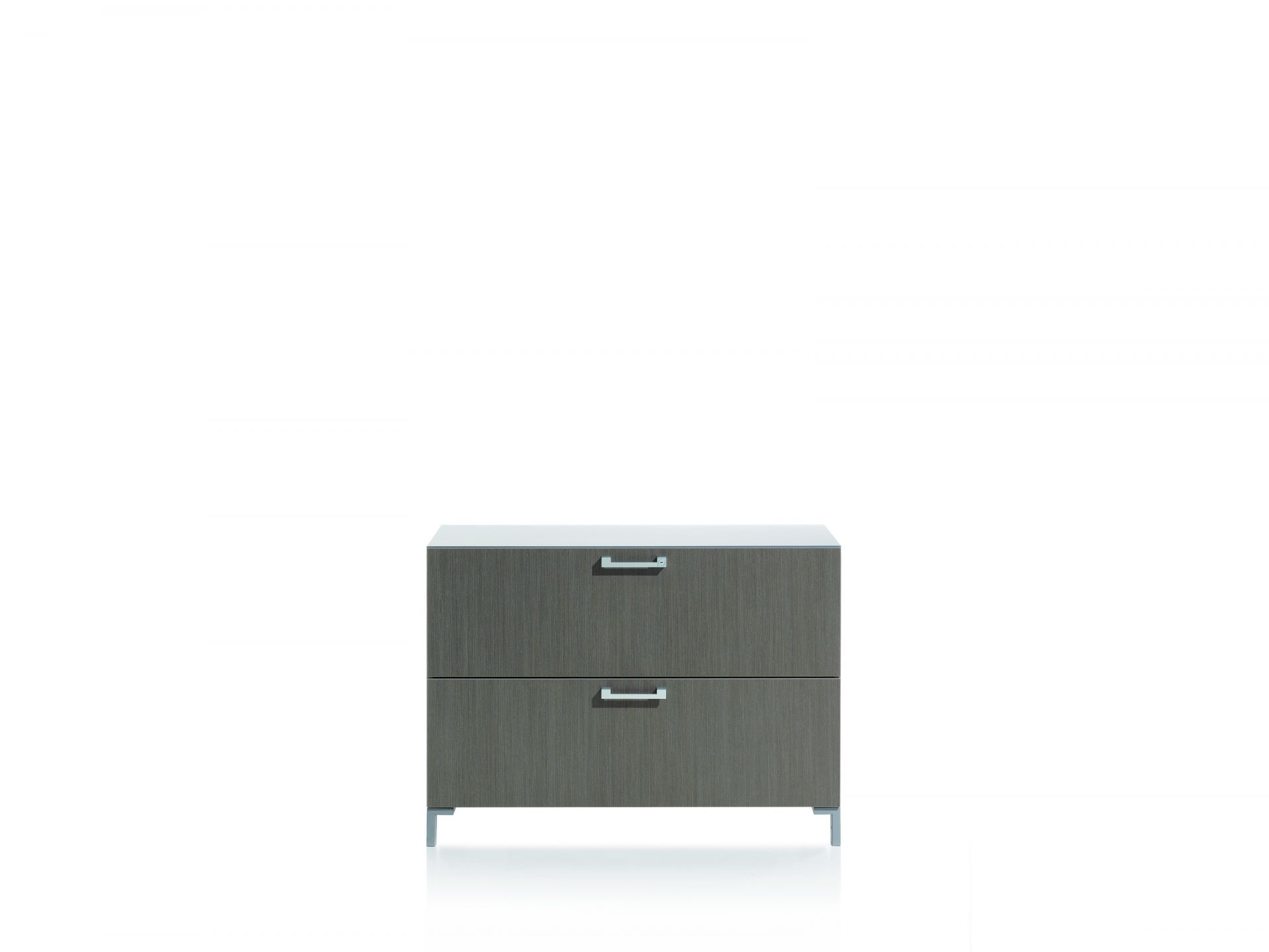 Steelcase Share It Regal, 40 cm breit, mit zwei Schubladen und silbernen Griffen. Büroregal für Stauraum.