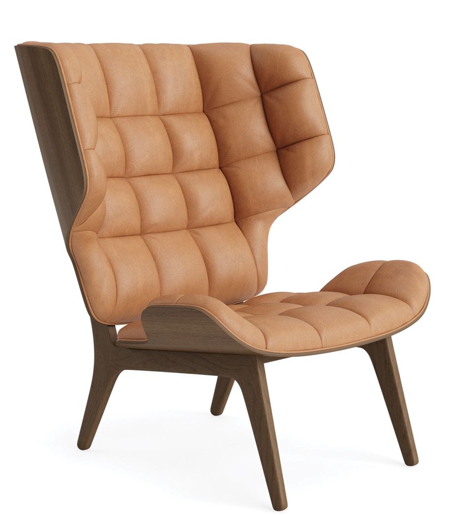 NORR11 Mammoth Chair Sessel in Lederoptik, moderner Ohrensessel mit Holzgestell für Wohnzimmer und Lounge.